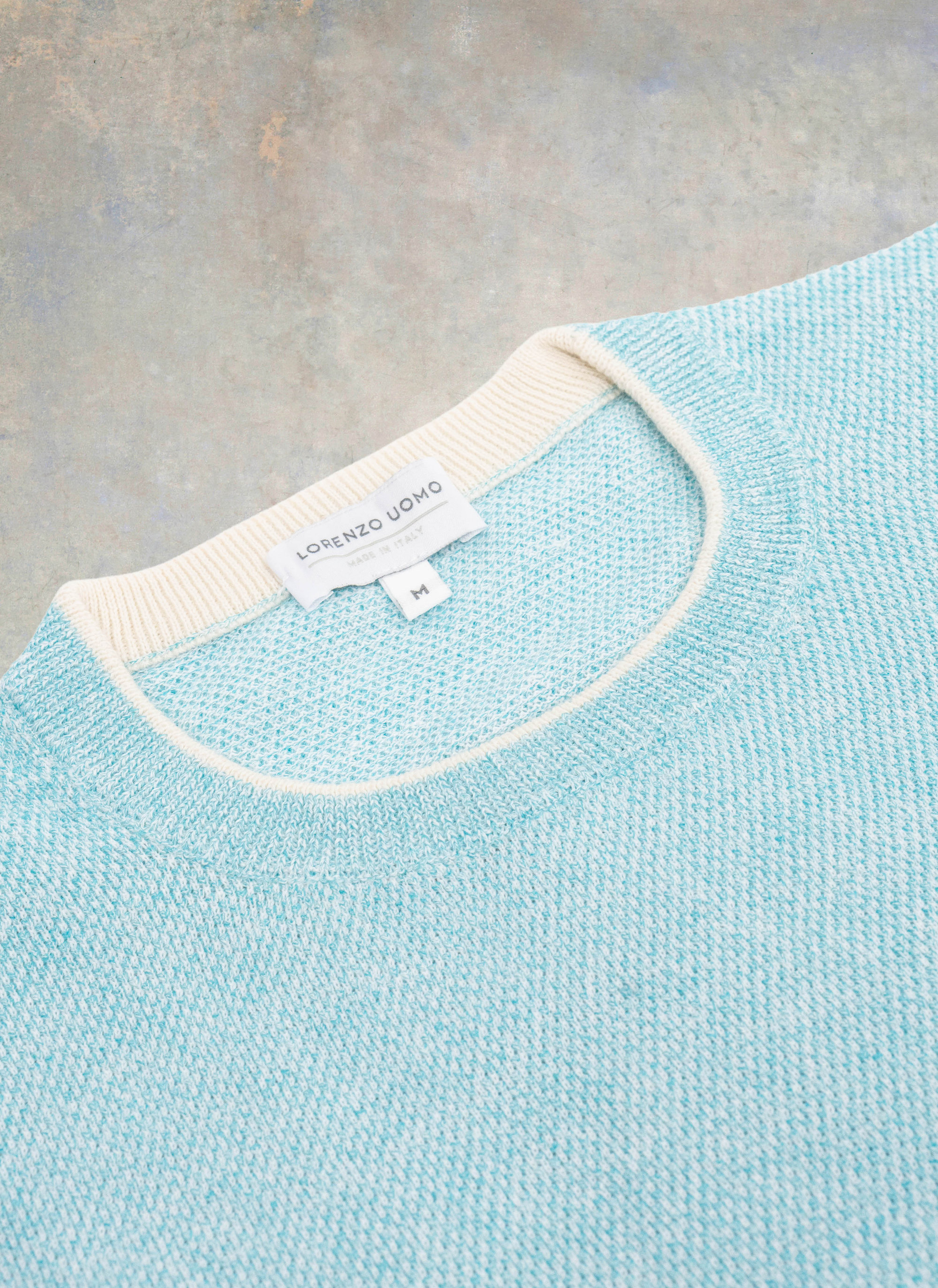 Men's Otranto Italian Piqué Textured Crew Sweater in Ocean