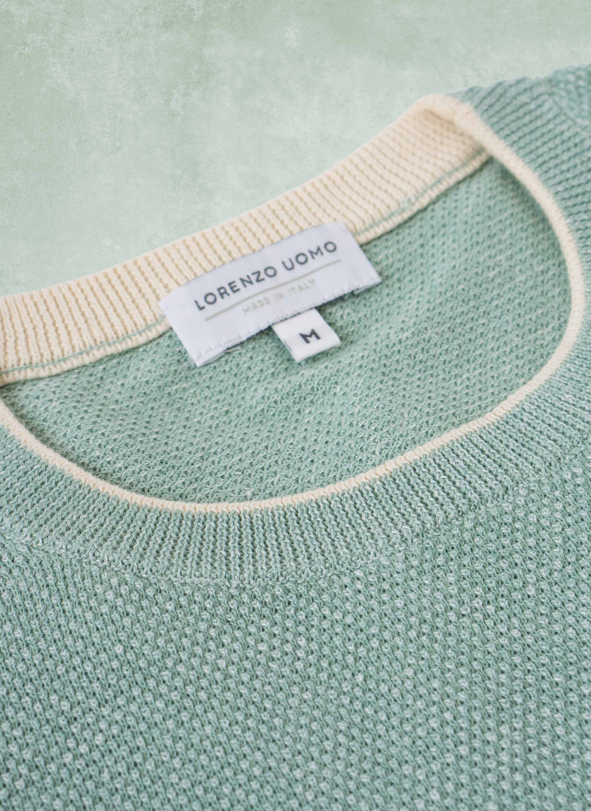Men's Otranto Italian Piqué Textured Crew Sweater in Mint